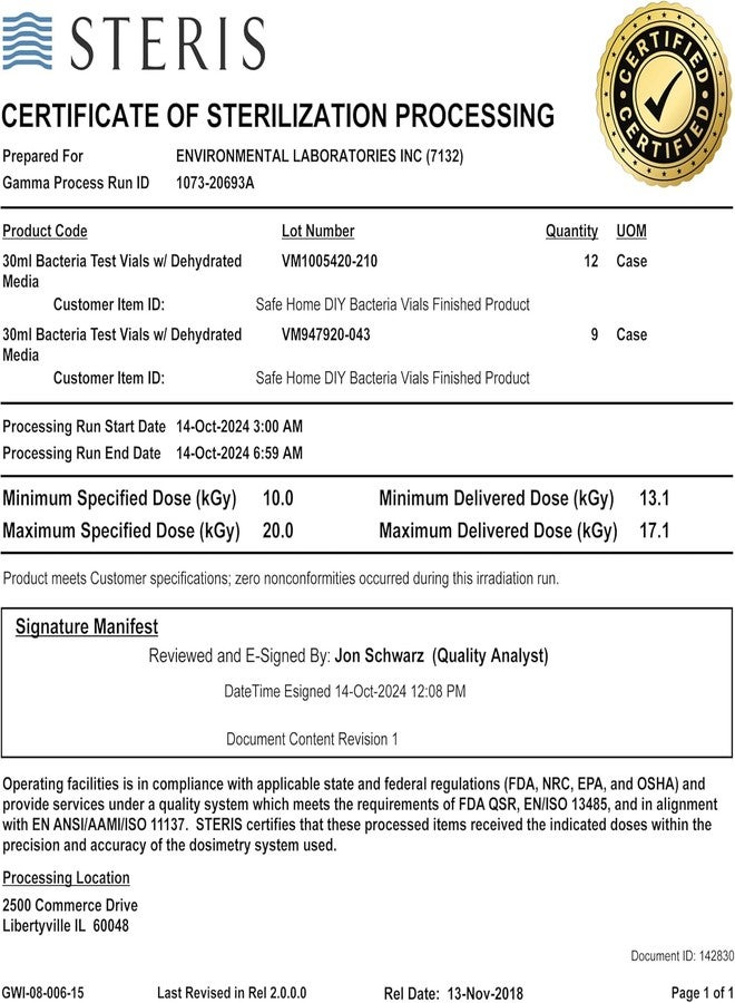 Safe Home مجموعة اختبار Safe Home® المنزلية للكشف عن البكتيريا في الماء - نتائج سريعة تصل إلى 6 ساعات - تكشف عن 50 نوعًا مختلفًا من بكتيريا القولون - معتمدة من مختبر وكالة حماية البيئة - صنع في الولايات المتحدة الأمريكية - (عبوة من 4 قطع) - Image 5